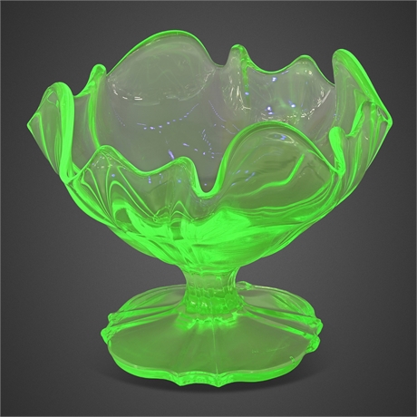 Uranium Glass Handkerchief Vase on Pedestal Base, UV-Reactive