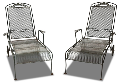 Pair Vintage Iron Chaise Lounge Chairs