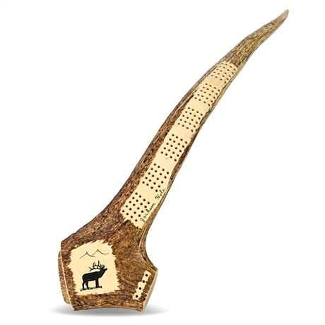 Jackson Hole Antler Cribbage Board – Carved Elk Motif, 19" Long
