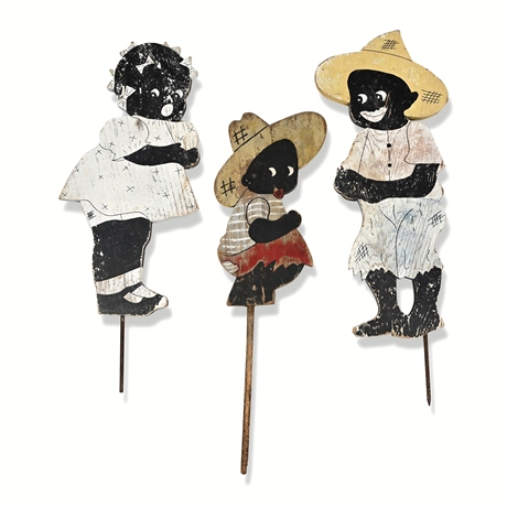 Black Americana Yard Art Folk Figures, Hand-Painted Wood Set of 3