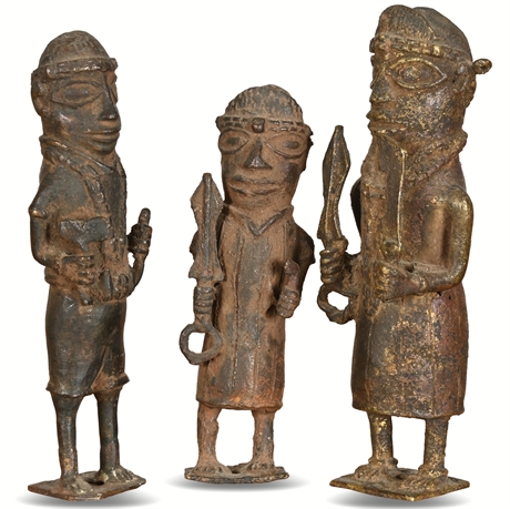 Vintage African Benin Bronze Warrior Sculptures