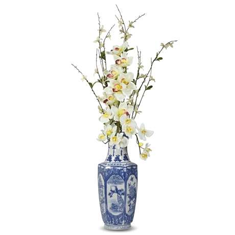 Faux Orchids in Chinese Blue & White Vase