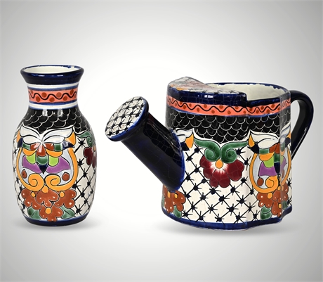Talavera Handpainted Pottery Pair – Vase & Watering Can