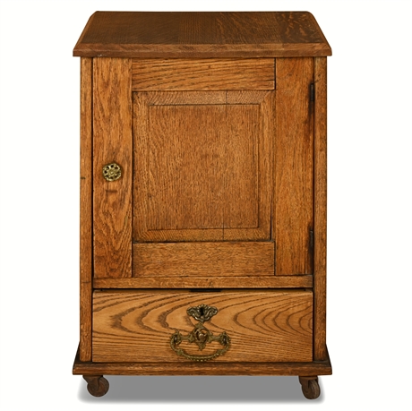 Antique Solid Oak Bedside Cabinet on Casters – Early 20th Century