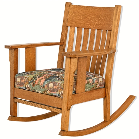 Antique Slat Back Oak Rocking Chair