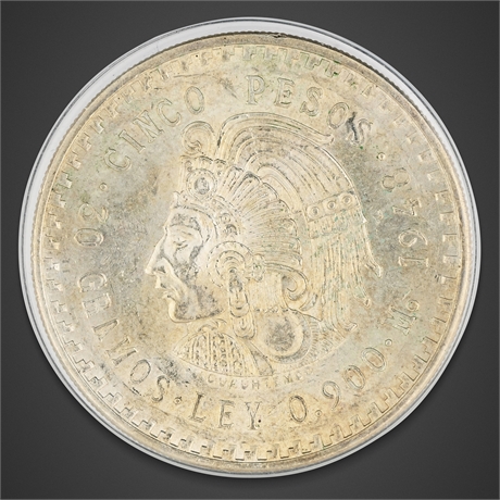 1948 Mexico Cinco Pesos – Silver, Cuauhtémoc Type