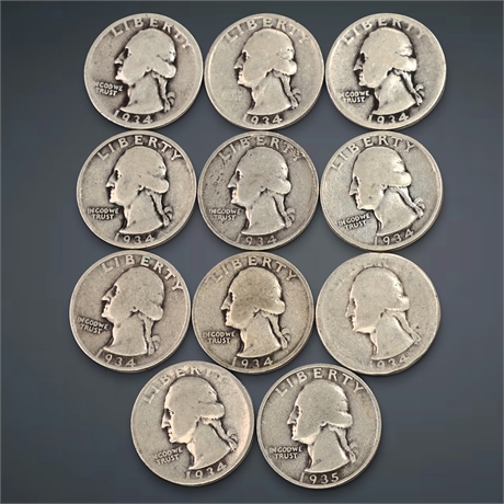 1934 & 1935 (11) Washington Silver Quarters