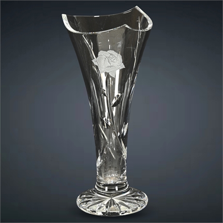 Rare Waterford Crystal 13" Etched Rose Bouquet Vase