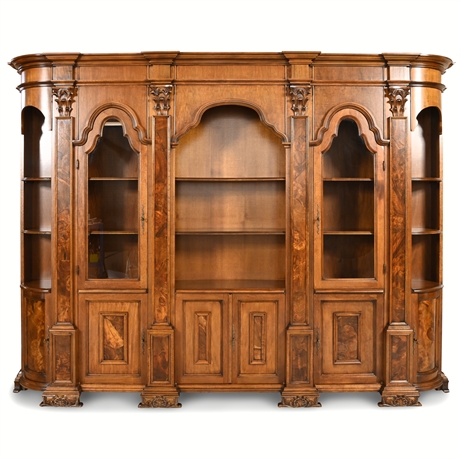 Triple Arch Walnut Burl Gothic Revival Bookcase