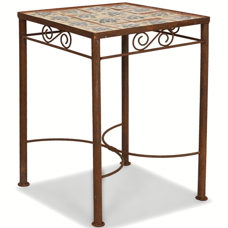 Rustic Iron and Tile Patio Side Table