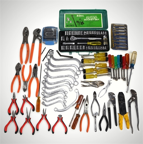 50+ Piece Assorted Tool Collection with Socket Set and Pliers