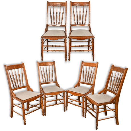 Set of Six Late Victorian Cherry Wood Dining Chairs, Skillfully Restored