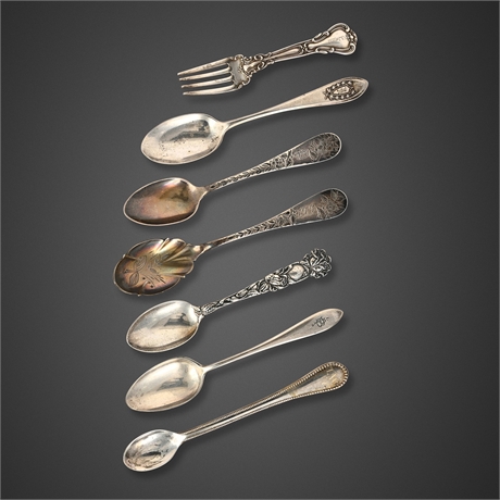 American Sterling Spoons & Fork, 7 Pieces — 156.4g Early 20th Century Sterling