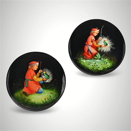 Frog Princess Russian Lacquer Box Pair — Hand-Painted Folk Fairy Tale​​​​​​​