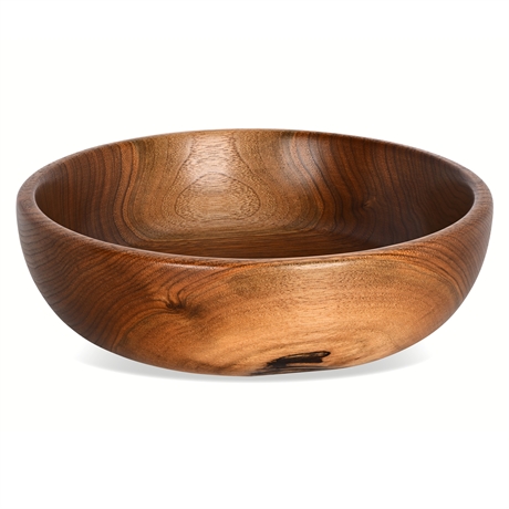 Silent Bear Hand-Turned Walnut Bowl — Signed, One-Piece, 9"