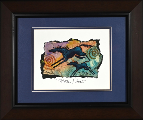 Ginny Hogan “Mother and Foal” – Print on Handmade Paper, Framed
