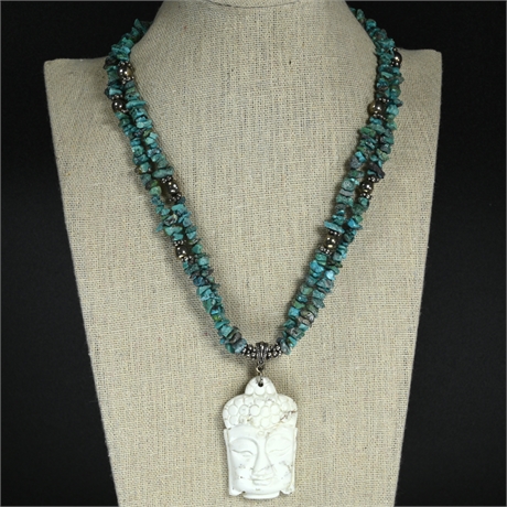 Two Strand Turquoise & Buddha Necklace