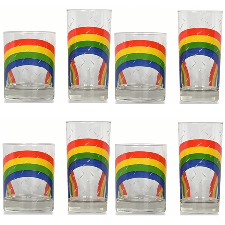Vibrant Vintage Rainbow Glassware Set - 8 Pieces