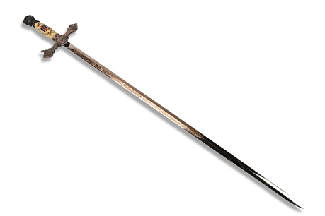 1900's Knight Templar Sword Scrimshaw Enamel Fraternal