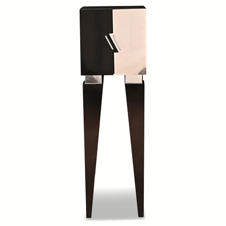 Postmodern Black Lacquer & Chrome Bar Cabinet on Stand, c.1980s