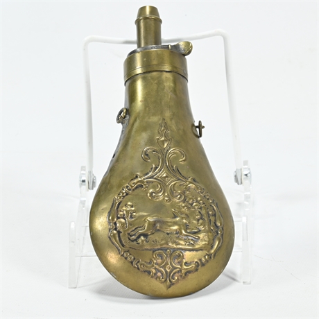 Antique Civil War Era 1800's Brass Gun Powder Flask