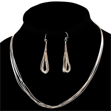 Liquid Silver Necklace and Earring Set