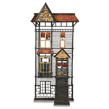 Brutalist Welded Iron Victorian House Sculpture, Style of Guy Pullen, 1973