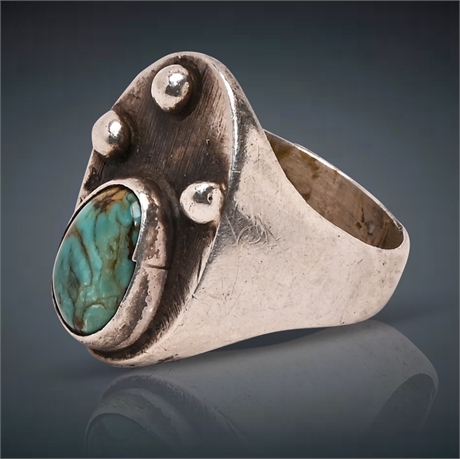 Vintage Chunky 1950's Sterling & Turquoise Ring- Size 9