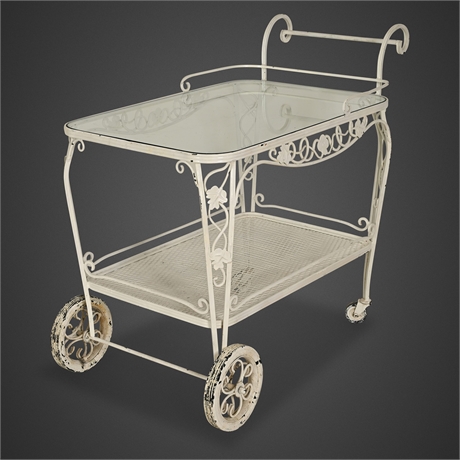 Woodard "Chantilly Rose" Wrought Iron Rolling Bar Cart, 1950s