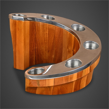 Nambé "Swirl Staircase" Votive Holder in Acacia Wood & Polished Alloy
