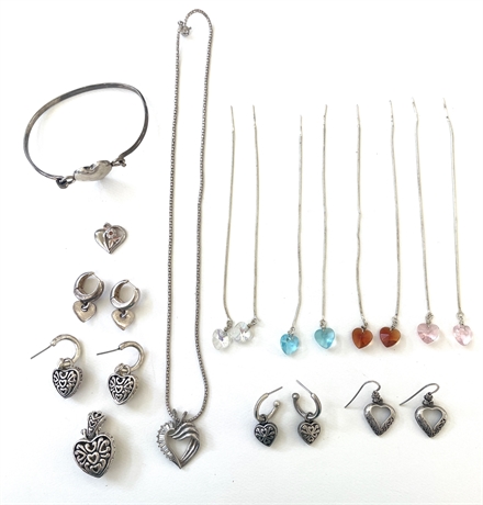 Heart Themed Sterling Silver Lot
