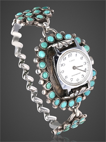 J.J. Gasper Zuni Sterling & Turquoise Timex Watch Bracelet
