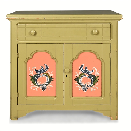 Folk Art Painted Cabinet with Rosemaling-Style Door Panels