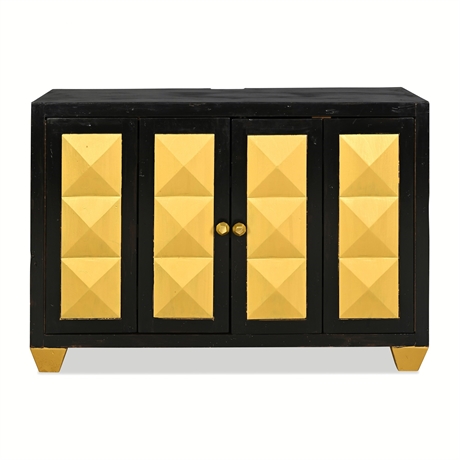 Diamond-Point Parcel-Gilt Black Two-Door Console Cabinet