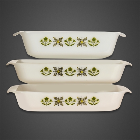 Anchor Hocking Fire King Meadow Green Baking Dishes — 432 & 441, Set of 3