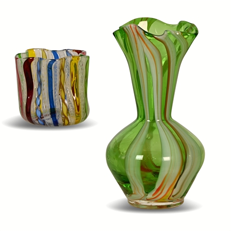Antique Blown Glass Vase & Votive