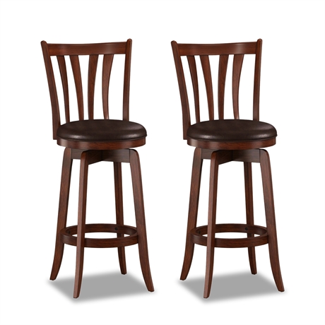 Pair of Contemporary Swivel Bar Stools with Slat Backs & Vinyl Seats