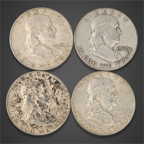 1960–1962 Franklin Half Dollars – Denver Mint – .900 Silver (4 Coins)