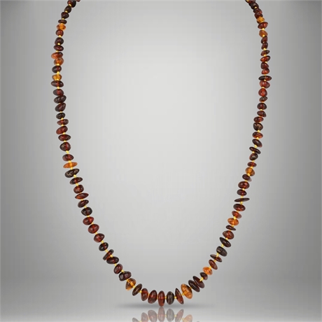 Vintage Baltic Amber Beaded Necklace – Individually Knotted, 23.5”