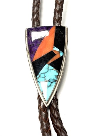 Sterling Silver Inlaid Stone Bolo Tie