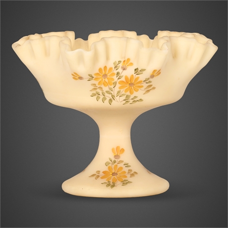 🏺Vintage Fenton Custard Satin Glass Compote – Hand Painted by J. Mulniex