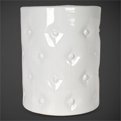 17.5" White Ceramic Tufted-Style Decorative Stool — Item 27017