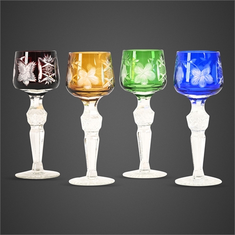 Bohemian Cut-to-Clear Crystal Cordial Glasses Set of 4 Multi-Color