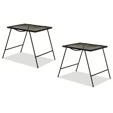 Pair of Mid-Century Iron Diamond-Mesh Side Tables, Outdoor Patio