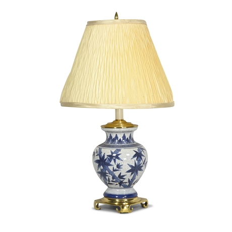 Bamboo Theme Brass and Porcelain Lamp