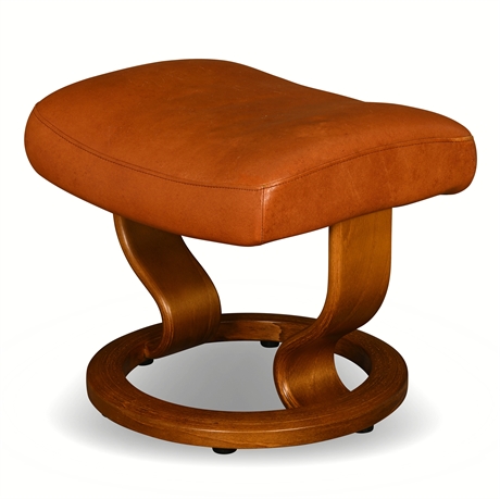 Ekornes® Stressless Ottoman – Teak Base & Cognac Leather