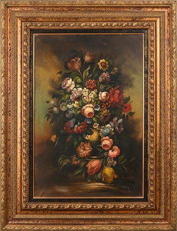 Vintage Floral Still Life Oil Painting by Anton Pierry – Ornate Gilt Frame