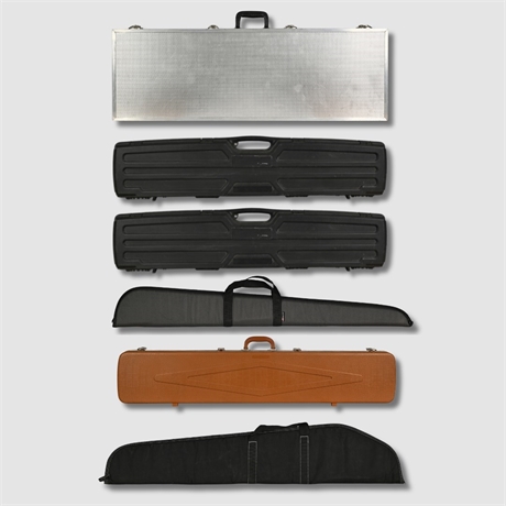 Lot of 6 Long Gun Cases — Aluminum, Hard Plastic & Soft Sleeves