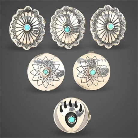 Vintage Navajo Sterling Silver & Turquoise Button Covers – Set of Six