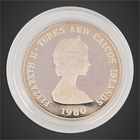 1980 Turks & Caicos 20 Crowns – Mountbatten Memorial – .500 Silver